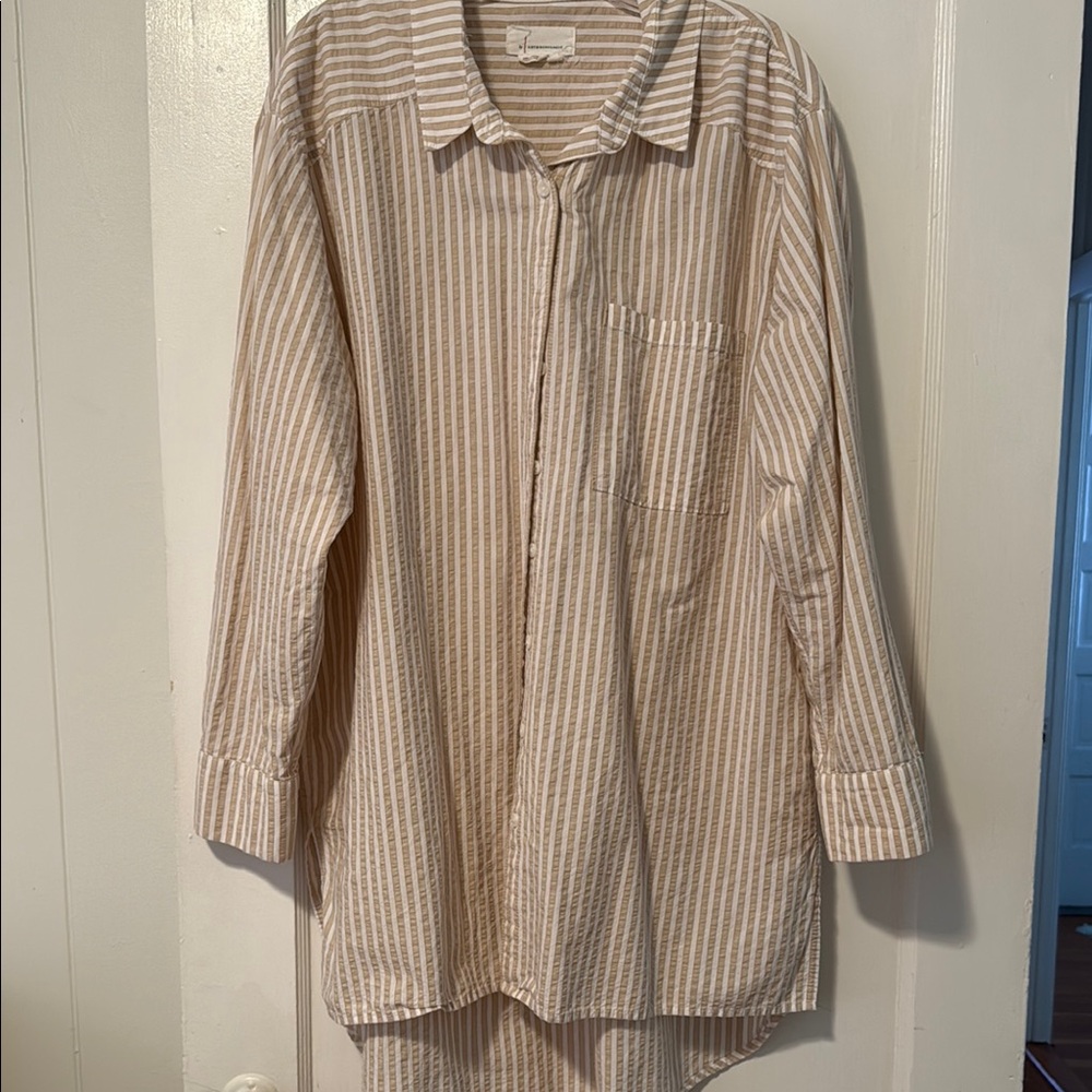 Striped Beige anthro Shirt XL
